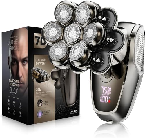 7D Head Shavers for Bald Men, SHPAVVER Detachable Head Shaver LED Display Dry Wet Bald Head Shavers, IPX7 Waterproof Head Shavers with Type-C Charge