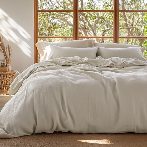 Bedsure 100% Muslin Cotton Duvet Cover King Size - Ultra-Soft, Breathable & Lightweight - Linen Like Gauze Comforter Cover Set with Button Closure and Corner Ties (Linen, King, 104"x90")