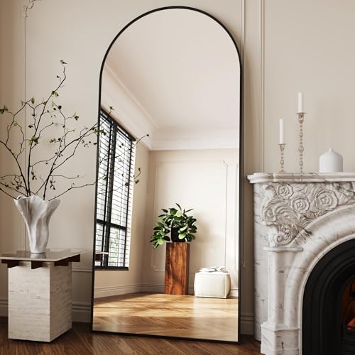34"x76" Large Mirror Full Length,Nano Glass Oversized Floor Mirror, Arched Full Length Mirrors,Large Standing Mirror,Black Arched Mirrors