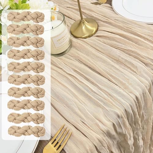 10 Pack Cheesecloth Table Runner, 10FT 35x120 inch Nude Table Cloth, Boho Rustic Gauze Dusty for Baby Shower Decorations, Mothers Day, Bridal Shower, Wedding, Thanksgiving, Christmas, Birthday Decor