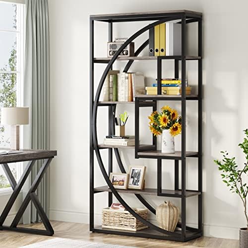 Tribesigns Bookshelf, Industrial 5-Tier Etagere Bookcase, 70.8 inch Tall Bookshelf with 8 Open Storage Shelf, Book Shelf Display Tack Shelving Unit for Home Office Living Room, Vintage Grey