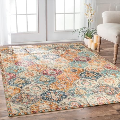 Lahome Moroccan 6x9 Rugs for Living Room, Soft Washable 6x9 Area Rug for Bedroom, Ultra-Thin Oriental Trellis Distressed Non Shedding Throw Large Carpet for Dining Room Office, Cream/Multi