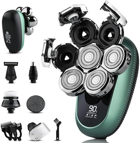 7D Head Shavers for Bald Men - Toncoke Detachable Electric Razor Grooming Kit with Nose Hair Trimmer, IPX6 Waterproof Wet Dry Use LED Display USB-C Rechargeable 6-in-1 Rotary Shaver for Smooth Shaving