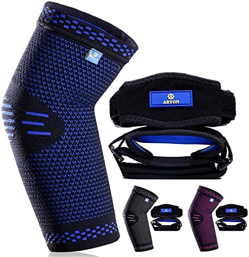 ABYON Compression Elbow Support, 1 Piece Compression Sleeve + 2 Pcs Tennis Elbow Pads for Men Women Pain Relieves Tendonitis, Arthritis, Tennis Elbow, Epicondylitis