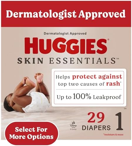 Huggies Size 1 Diapers, Skin Essentials Baby Diapers, Size 1 (8-14 lbs), 29 Count, Packaging May Vary