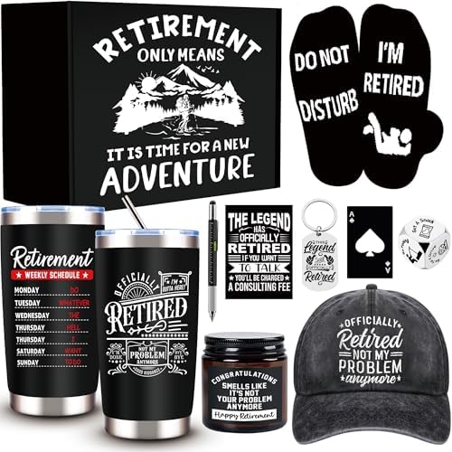 Retirement Gifts for Men 2025, Cool Retirement Gift, Funny Happy Retired Gifts Basket for Coworker, Teachers, Boss, Friends, Dad, 20 Oz Tumbler Best Retired Gifts Set