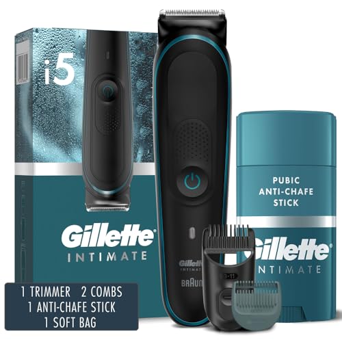 Gillette Intimate Menโs Pubic Hair Trimmer, SkinFirst Pubic Hair Trimmer for Men, Waterproof, with Anti Chafe Stick