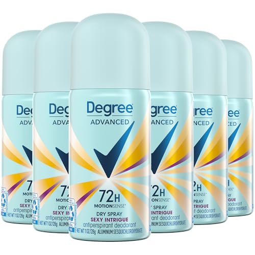 Degree Women’s Travel Deodorant Sexy Intrigue 6-Pack – 72H MotionSense Antiperspirant Spray, Tantalizing Floral, Vanilla, Amber Scent, 1 Oz Ea