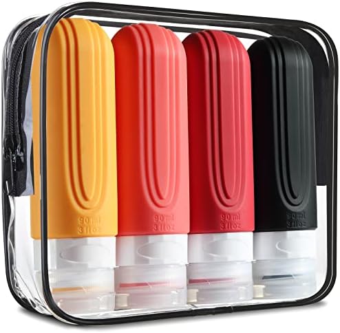 Travel Bottles for Toiletries, Tsa Approved 3oz Travel Size Containers BPA Free Leak Proof Refillable Liquid Silicone Squeezable Travel Accessories for Shampoo Conditioner Lotion (4 Pack)