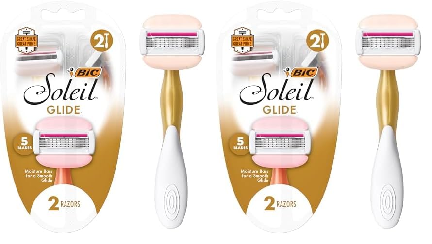BIC Soleil Glide Disposable Razors for Women, 5 Blades With Shea Butter Moisture Strip For a Smooth Glide, 2 Piece Razor Set (Pack of 2)