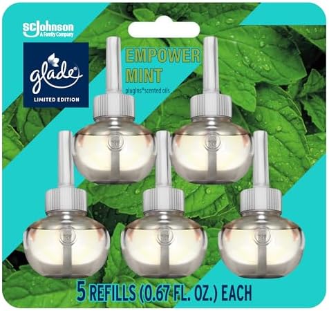 Glade PlugIns Refills Air Freshener, Scented and Essential Oils for Home and Bathroom, Empower Mint, 3.35 Fl Oz, 5 Count