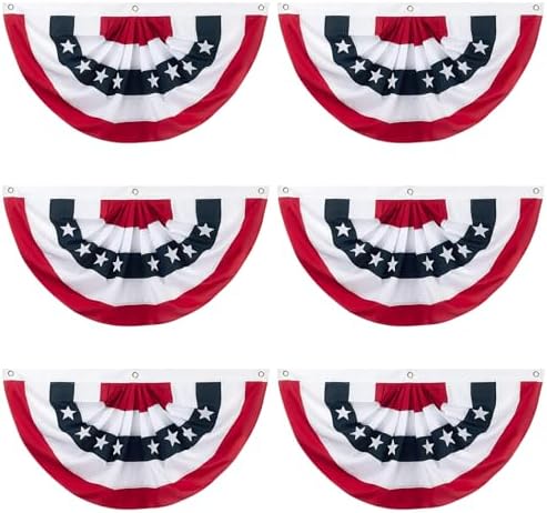 2 x 4 Ft American Pleated Fan Flag Banner, 6 Pieces USA Patriotic Half Fan Bunting Flag, Patriotic Decoration for 4th of July Independence Day Porch Garden Outdoor Indoor Decorations