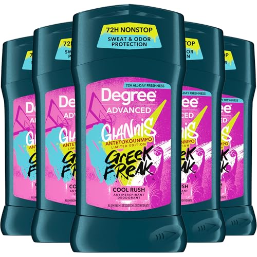 Degree Men’s Antiperspirant Deodorant, Cool Rush, 5-Pack – Giannis Antetokounmpo “Greek Freak” Limited Edition, 72H Sweat & Odor Protection, 2.7 Oz Ea
