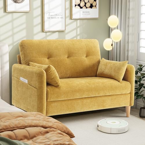 Hanherry Loveseat Sofa, 47” Small Couch for Living Room, Comfy Chenille Fabric Love Seat for Bedroom with Throw Pillow,Removable Cushion Cover,Couches for Small Space,Apartment,Dorm