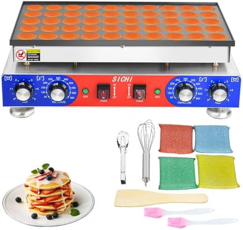 SICHI Mini Pancake Maker - 50Pcs Mini Dutch Pancake Maker With Nonstick and Quick Heat-Up, Mini Pancakes Maker Machine With 2 Thermostats & 2 Timers Separate Control, Commercial Pancake Maker Machine