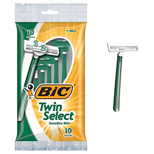BIC Twin Select Disposable Razors; 2 Blades For a Smooth and Comfortable Shave; Sensitive Skin; Green Handle; 10 Piece Razor Set