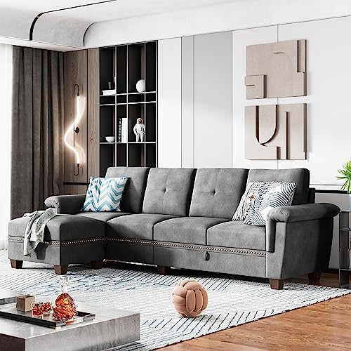 Shintenchi Sectional Couch, Convertible L Shaped Couch with Storage, Modular Sectional Sofa with Storage Ottoman for Living Room, Apartment, Office, Light Grey