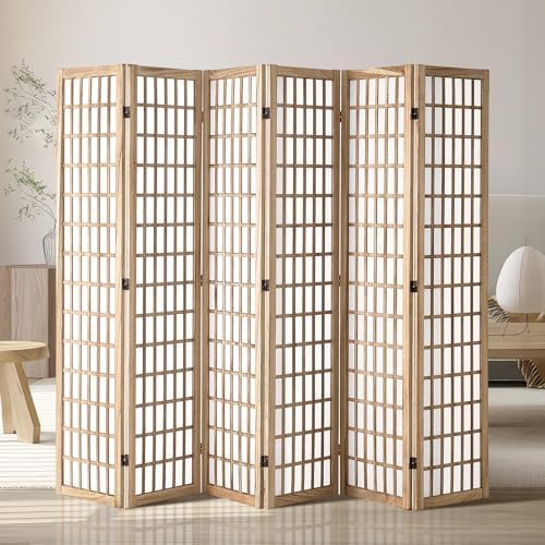 VEVOR Room Divider, 6 Panel Japanese Room Divider, Wood Folding Privacy Screen Indoor, Partition Dividers Portable Decoration Screens, for Room Separation Home Office Restaurant & Bedroom(Natural)