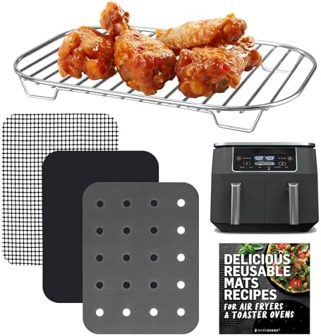 Accessories for Ninja Air Fryer 2 Basket 8 QT DZ201 & 10 QT DZ401, Reusable Sheets Liners and Rack for Foodi Dual Zone Double Airfryer, Kitchen Appliances Accessory Set with Recipe Book by INFRAOVENS