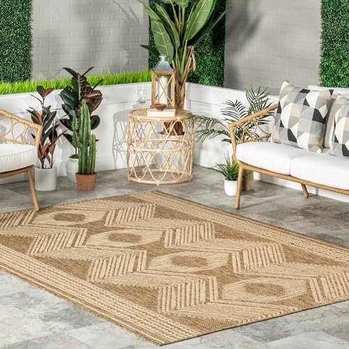 nuLOOM 8' x 10' Outdoor Tribal Geometric Area Rug, Stain Resistant, Weather Resistant, High Traffic, Patio, Balcony, Outside, Ranya Light Brown