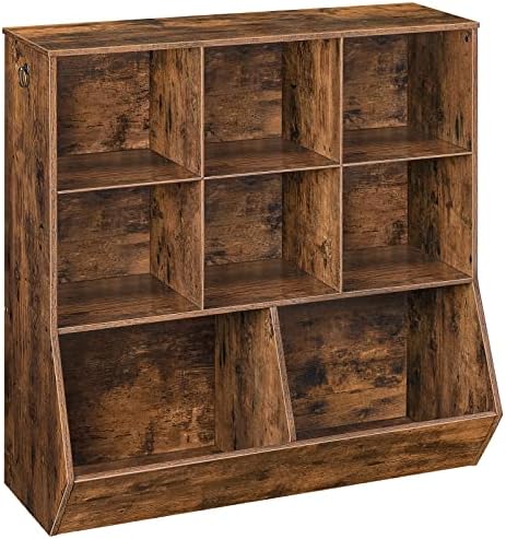 HOOBRO Kids Bookshelf, Toy Storage Cabinet, Kids Toy Organizer, 8 Cubicles, Bookcase Footboard, Bookshelf for Kids, for Playroom, Bedroom, Nursery, School, Rustic Brown FG35CW01G1