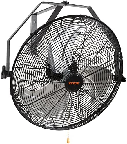 VEVOR 18 Inch Wall Mount Fan, 3-speed IP44 Waterproof, Max. 4150 CFM Wall Mounted Fan for Outdoor, Commercial, Residential, Greenhouse, Workshop, Patio, Black, ETL Listed