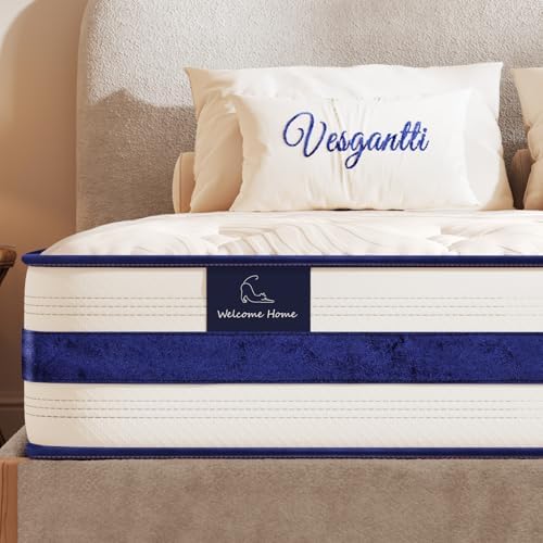 Vesgantti Queen Mattress,12 Inch Hybrid Innerspring Mattress in a Box with Memory Foam,Back Support & Pressure Relief,Medium Firm Feel for Adults (Queen Size)