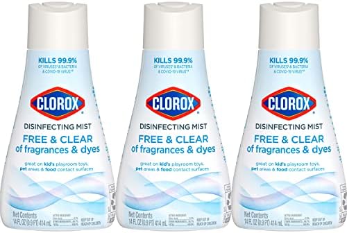 Clorox Free & Clear Disinfecting Mist Refill, Household Essentials, Fragrance Free, 14 Fluid Ounces, Pack of 3