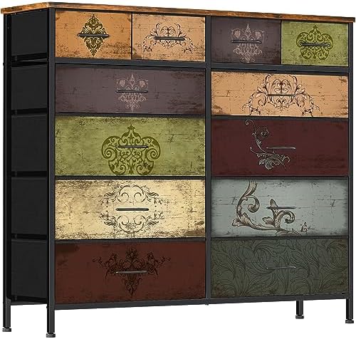 Dresser for Bedroom with 12 Drawers, Tall Fabric Drawer Dresser, Chest of Drawers for Closet, Nursery, Bedside, Living Room, Entryway, Hallway (Pattern)