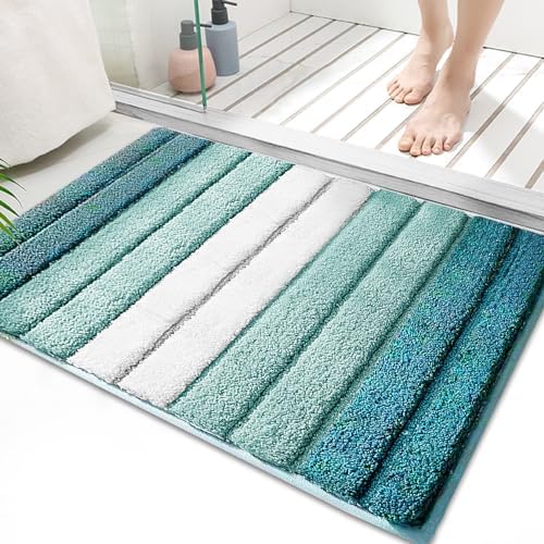 SiliPacks Bathroom Rugs 18"x26" Non-Slip Microfiber Carpet, Machine Washable Quick Dry Bath Mats for Bathroom, Bedroom and Kithchen -Turquoise