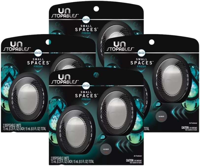 Febreze Unstopables Small Spaces, Plug in Air Freshener Alternative for Home, Fresh, Odor Fighter for Strong Odor, 8 Count, 4 Packs of 2