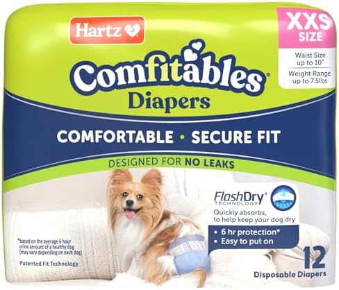 New! Hartz® Comfitables® Disposable Dog Diapers, Size XXS 42 count, Comfortable & Secure Fit, Easy to Put On, Super Absorbent Male and Female Diaper