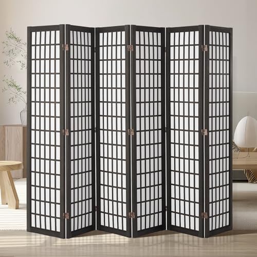 VEVOR Room Divider, 6 Panel Japanese Room Divider, Folding Privacy Screen Indoor, Portable Partition Dividers and Decoration Screens, for Room Separation, Home, Office, Restaurant & Bedroom (Black)