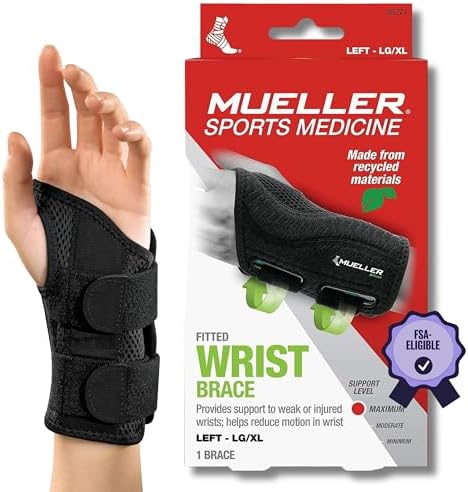 MUELLER Sports Medicine Green Fitted Wrist Brace for Men and Women, Wrist Pain Relief Support, Ideal for Carpal Tunnel, Tendonitis, Arthritis, Black