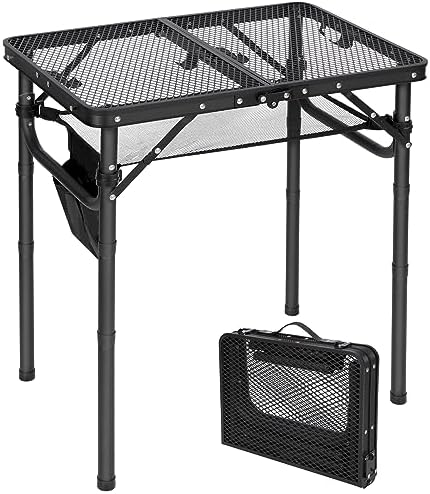 REDCAMP Small Folding Grill Table for Outside, 3 Heights Adjustable Lightweight Portable Metal Aluminum Outdoor Grill Table for Camping Picnic Cooking BBQ, Black 24x16 inches