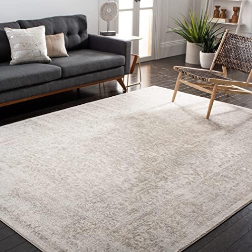 SAFAVIEH Evoke Collection Area Rug - 9' x 12', Ivory & Taupe, Oriental Distressed Design, Non-Shedding & Easy Care, Ideal for High Traffic Areas in Living Room, Bedroom (EVK256E)