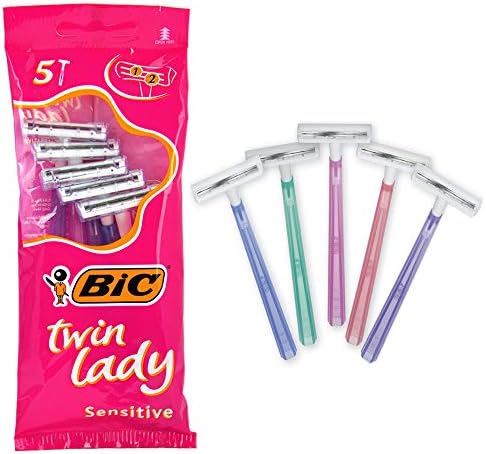 Bic Twin Lady Sensitive Razors, 5 Packs of 5 (25 Total) Disposable Razors - with Two Blades for a Close and Precise Shave
