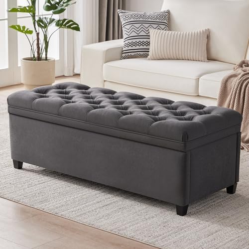 50" Storage Ottoman Bench, Tufted Ottoman with Storage for Living Room, Large End of Bed Ottomans, Modern Entryway Benchs, Window & Bedroom Benches for Foot of Bed (Darkgray)
