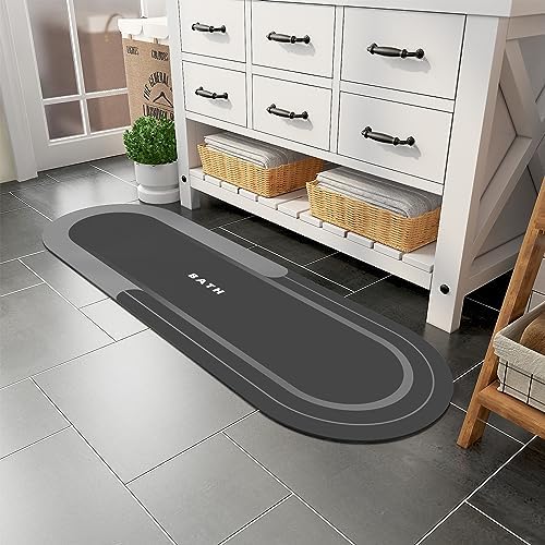 MontVoo Bath Mat Runner - Long Non Slip Absorbent Quick Dry Thin Bath Rug for Bathroom Floor Mat - Rubber Backed - Stain Resistant - Easy Care - Darkgrey 17"x50"