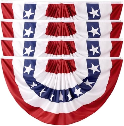 1.5x3 FT American Patriotic Pleated Fan Flag - USA Bunting Flag for 4th of July Decorations Fourth of July Decorations, Half Fan Banner American Flags for Outside, Outdoor Porch Decor-4 Packs