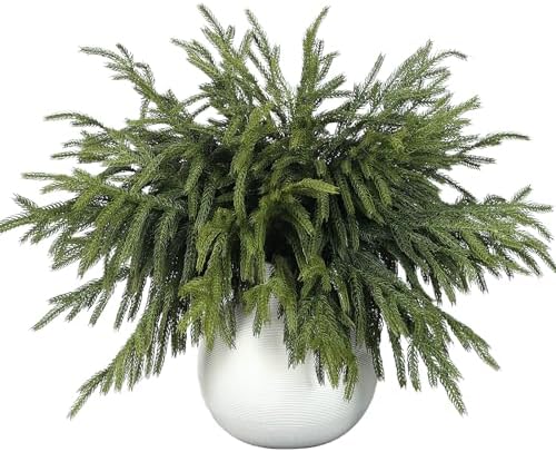 64 Pcs Real Touch Norfolk Pine Branch -18" Artificial Christmas Green Plants Branches Faux Greenery Stem Fake Cedar Pine Picks for Vase DIY Crafts Garland Wreath Xmas Indoor Outdoor Home Decor