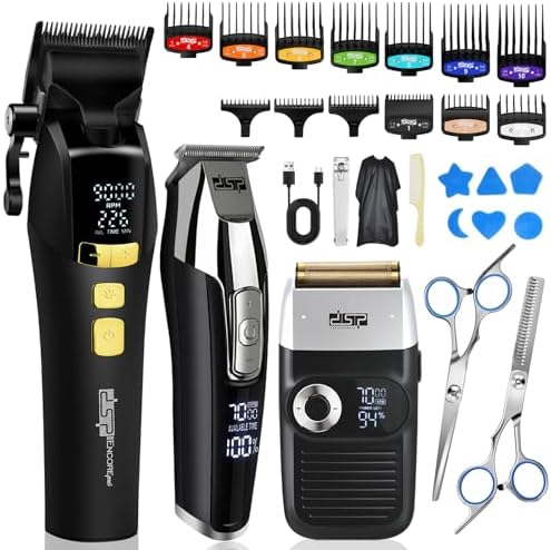 DSP® Hair Clipper, Trimmer, Beard Shaver Kit for Men Professional Barber Set for Hair and Beard Cutting Zero Gap Beard Trimmer, Rechargeable Bald Clippers with LED Display (Black)