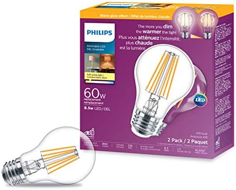8.5W A19 Medium Base Soft White Warm Glow Dimmable LED Light Bulbs - 2 Pack