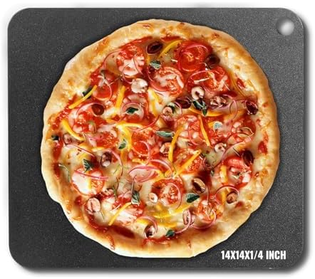 VEVOR Pizza Steel, 14" x 14" x 1/4" Pizza Steel Plate for Oven, Pre-Seasoned Carbon Steel Pizza Baking Stone with 20X Higher Conductivity, Heavy Duty Rustproof Pizza Pan for Outdoor Grill, Indoor Oven