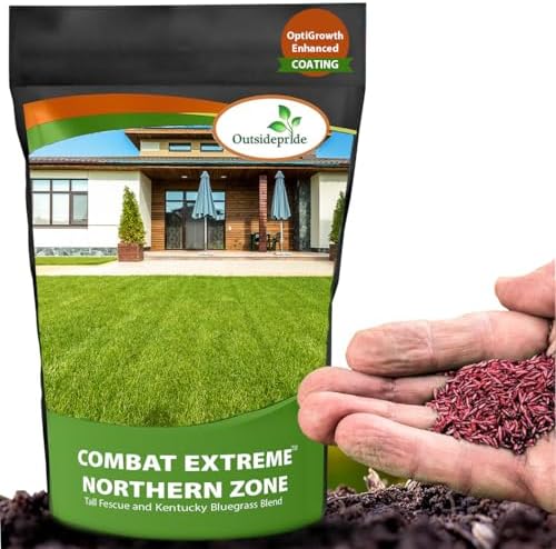 Outsidepride Combat Extreme Northern Zone - 10 Lbs Cold-Hardy, Drought-Resistant Turf Type Tall Fescue & Kentucky Bluegrass Lawn Grass Seed Blend, OptiGrowth Coated for Better Establishment