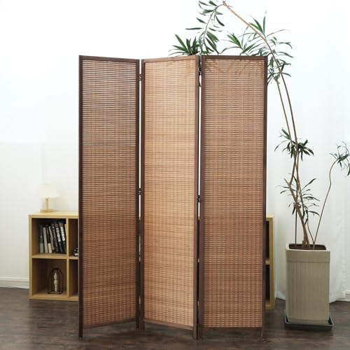 3 Panel Room Divider and Folding Screen Room Divider,Bamboo Room Divider Screen for Room Separation,67" H x 46" W