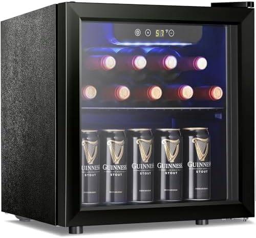 Antarctic Star 12 Bottle 48 Can Wine Cooler/Cabinet Beverage Refrigerator Mini Fridge Low Noise Clear Glass Door Counter Top Cellar for Beer Soda Bar 1.3 cu.ft Black