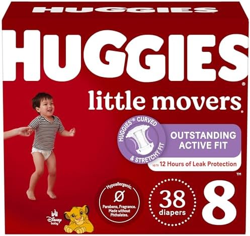 Huggies Size 8 Diapers, Little Movers Baby Diapers, Size 8 (46+ lbs), 38 Count