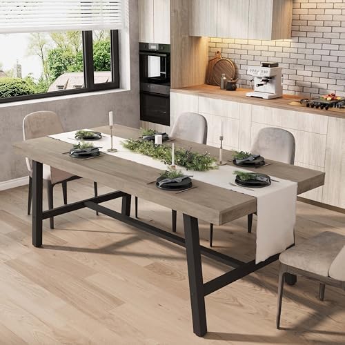GarveeHome Industrial Dining Table for 6-8 People, 70.87 in Long Wooden Kitchen Table with Sturdy Metal Frame & Rustic Brown Finish (Grey, 70.87 in Long)
