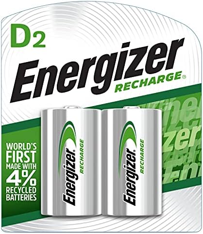 Energizer Rechargeable D Batteries, NiMH, 2500 mAh, 2 Count (NH50BP-2) Green and Silver